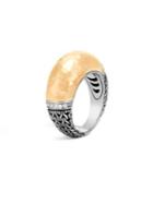 John Hardy Classic Chain Hammered 18k Gold & Silver Diamond Pave Dome Ring