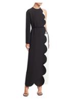 Valentino Bicolor Scallop Trim Wool & Silk Gown