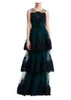 Marchesa Notte Embroidered Tiered Lace Gown
