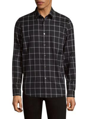 Theory Grid Flannel Cotton Button-down Shirt