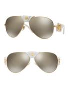 Versace 62mm Mirrored Leather-wrapped Pilot Sunglasses