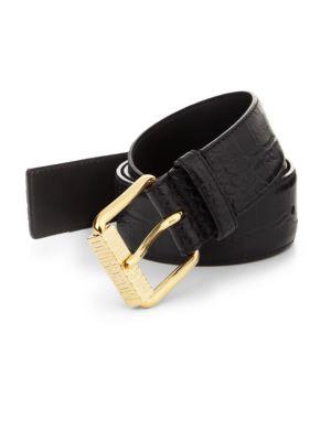 Moschino Lettered Logo Croc-embossed Leather Belt
