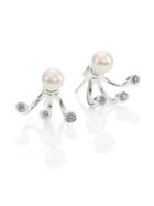 Pamela Love Triple Gravitation 6mm White Pearl, White Topaz & Sterling Silver Stud Earrings