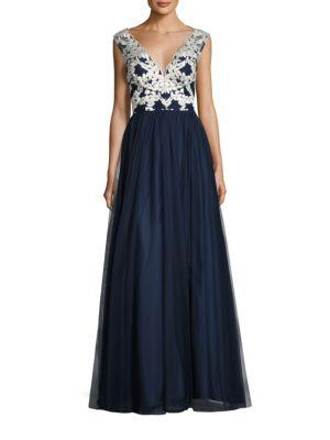 Aidan Mattox Embroidered Tulle Gown