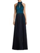 Kay Unger Pleated Halter Gown