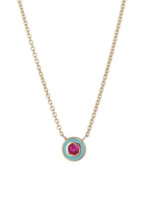 Sydney Evan Ruby & Enamel Circle Pendant Necklace