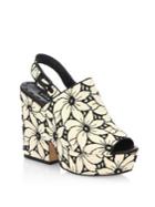 Alice + Olivia Charlize Floral Lacquered Cork Heel Suede Sandals