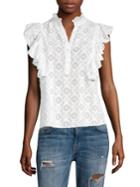 Rebecca Taylor Embroidered Silk Ruffle Blouse