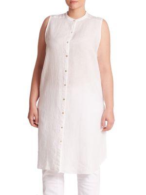 Eileen Fisher, Plus Size Plus Mandarin Collar Long Shirt