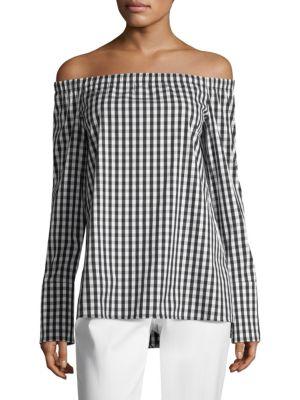 Lafayette 148 New York Checkered Off-the-shoulder Blouse