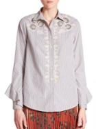 Suno Embroidered Button Front Cotton Shirt