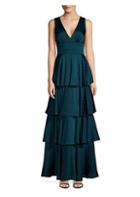 Laundry By Shelli Segal Tiered Flocked Dot Chiffon Gown