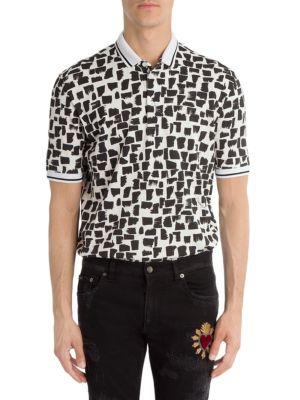 Dolce & Gabbana Monochrome Print Cotton Polo Shirt
