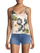 7 For All Mankind Floral Satin Scoop Neck Tank