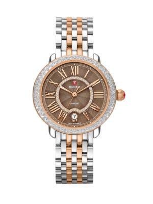 Michele Watches Serein Diamond, Enamel, & Two-tone Stainless Steel Bracelet Watch