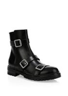 Jimmy Choo Hank Crystal Buckle Leather Combat Boots