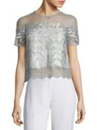 Elie Tahari Noreen Cropped Organza & Lace Top