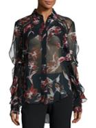 Nicholas Silk Floral-print Ruffle Shirt