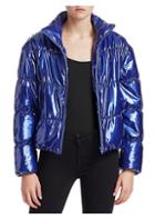 Scripted Faux Patent Leather Puffer Jacket