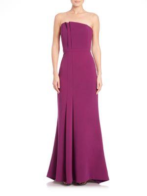 Halston Heritage Pleated Strapless Crepe Gown