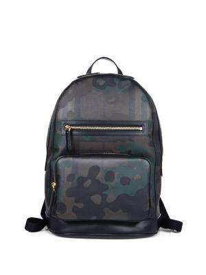 Burberry Cow Grain Leather Trimmed Camouflage Backpack