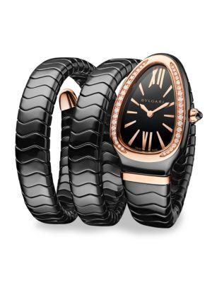Bvlgari Serpenti Black Ceramic & 18k Rose Gold Twist Bracelet Watch