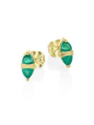 Ila Sage Emerald & 14k Yellow Gold Stud Earrings