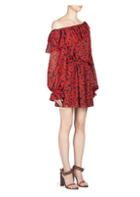 Saint Laurent Poppy Off-the-shoulder Silk Dress