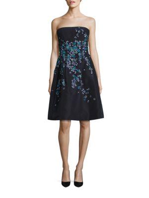 Oscar De La Renta Silk Faille Embroidered Strapless Dress