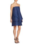 Halston Heritage Strapless Tiered Embroidery Detail Dress