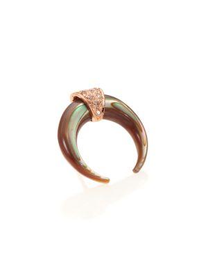 Jacquie Aiche Abalone, Diamond & 14k Rose Gold Double Horn Single Stud Earring