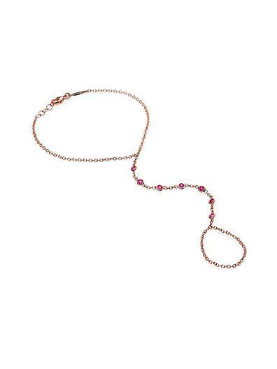 Jacquie Aiche Ruby & 14k Rose Gold Bezel Hand Chain Bracelet