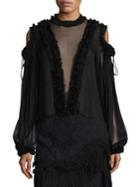 Alexis Belicia Sheer Lace-trim Blouse