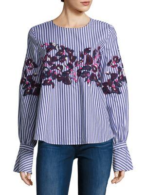 Tanya Taylor Marcie Embroidered Menswear Stripe Shirt