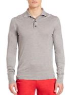 G/fore Silk & Wool Blend Heathered Long Sleeve Polo