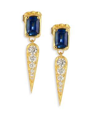 Ila Claude Diamond, Blue Sapphire & 14k Yellow Gold Drop Earrings