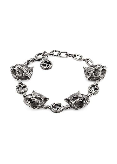 Gucci Sterling Silver Feline Head Charm Bracelet