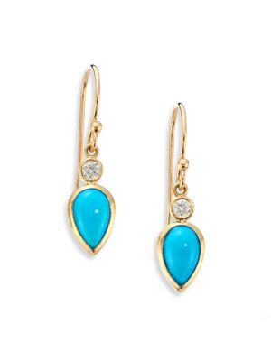 Zoe Chicco Diamond, Turquoise & 14k Yellow Gold Drop Earrings