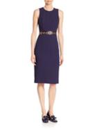 Michael Kors Collection Stretch Boucle Crepe Grommeted Leather Sheath Dress