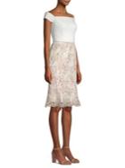 Laundry By Shelli Segal Crepe Embroidered Corded Mesh Flounce Dress