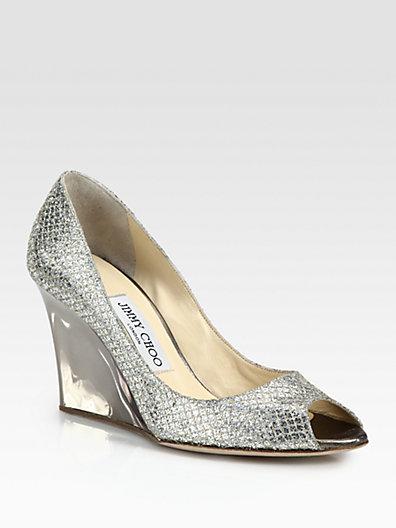 Jimmy Choo Baxen Glitter Wedge Pumps