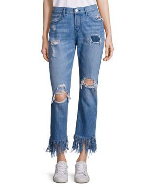 3x1 Distressed Cropped Fringe Hem Jeans