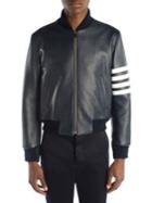 Thom Browne Stripe Sleeve Leather Bomber Jacket