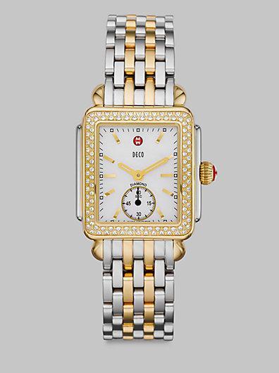 Michele Watches Diamond Two-tone Rectangular Watch