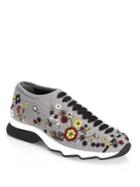 Fendi Knit Faast Floral-embroidered Slip-on Sneakers