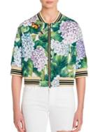 Dolce & Gabbana Quilted Hydrangea-print Silk Charmeuse Cropped Bomber Jacket