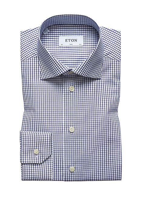 Eton Slim-fit Navy Grid Dress Shirt