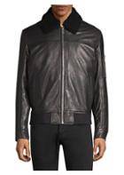 Hugo Boss Lanzo Shearling Collar Leather Bomber Jacket