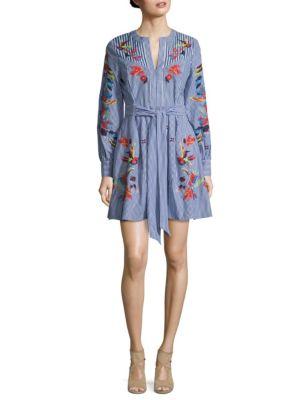 Tanya Taylor Caro Embroidered Striped Dress