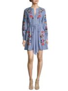 Tanya Taylor Caro Embroidered Striped Dress